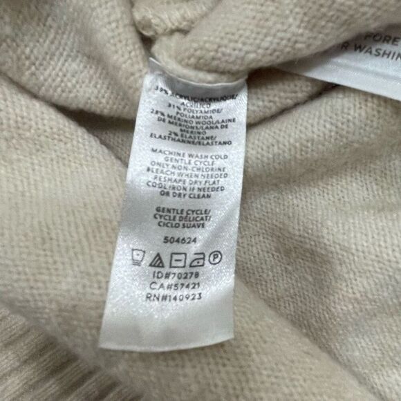 LOFT Beige Cowl Neck Sweater Size XL Merino Wool Blend Side Button Pullover - Picture 4 of 7